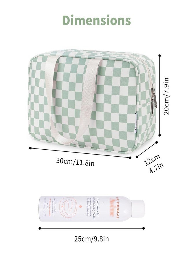 Narwey Full Size Toiletry Bag Large Cosmetic Bag Travel Makeup Bag Organizer for Women and Girl, Y-Mint Green Checkerboard - Image 4