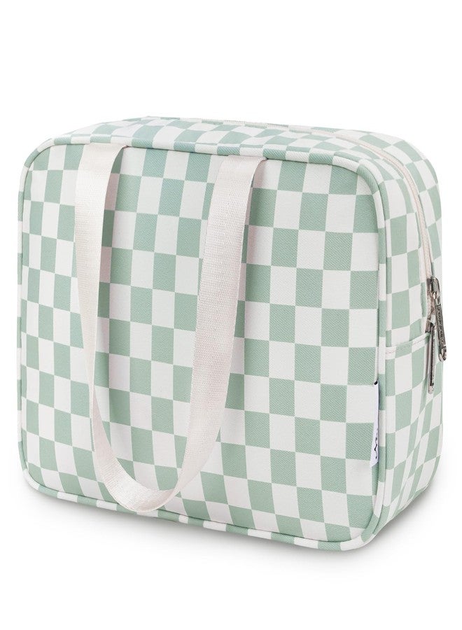 Narwey Full Size Toiletry Bag Large Cosmetic Bag Travel Makeup Bag Organizer for Women and Girl, Y-Mint Green Checkerboard - Image 1