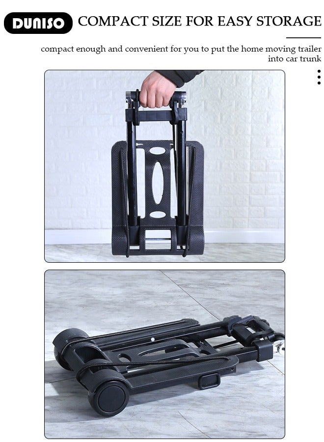 DUNISO Folding Hand Truck, Lightweight Luggage Cart with Extendable Handle, Utility Dolly Platform Cart with 2 Wheels and Elastic Ropes, Roller Shopping, Portable Trolley for Luggage, Travel, Moving, Shopping, Office Use - Image 5