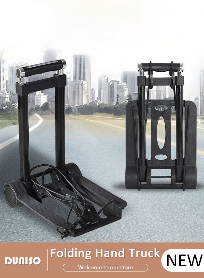 DUNISO Folding Hand Truck, Lightweight Luggage Cart with Extendable Handle, Utility Dolly Platform Cart with 2 Wheels and Elastic Ropes, Roller Shopping, Portable Trolley for Luggage, Travel, Moving, Shopping, Office Use - Image 1