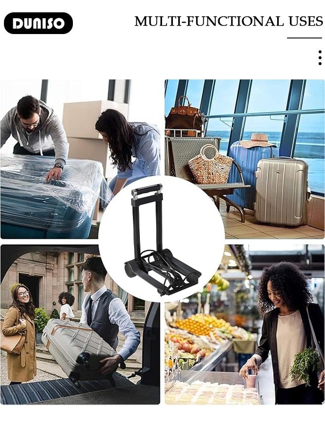 DUNISO Folding Hand Truck, Lightweight Luggage Cart with Extendable Handle, Utility Dolly Platform Cart with 2 Wheels and Elastic Ropes, Roller Shopping, Portable Trolley for Luggage, Travel, Moving, Shopping, Office Use - Image 3