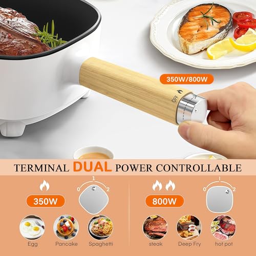 Audecook Hot Pot Electric 2L, Cermic Glaze Non-Stick Frying Pan 8 Inch, Portable Travel Cooker for Ramen/Steak/Fried Rice/Oatmeal/Soup, with Dual Power Control (Silicone Spatula Included) - Image 3