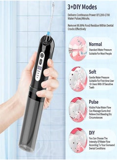 Generic Water Flosser Cordless Portable Dental Oral Irrigator With 5 Modes,7 Standard Replaceable Jet Tips,Rechargeable IPX7 Waterproof DIY Dental Flossers Teeth Cleaner,250ml Detachable Reservoir,Black  - Image 2