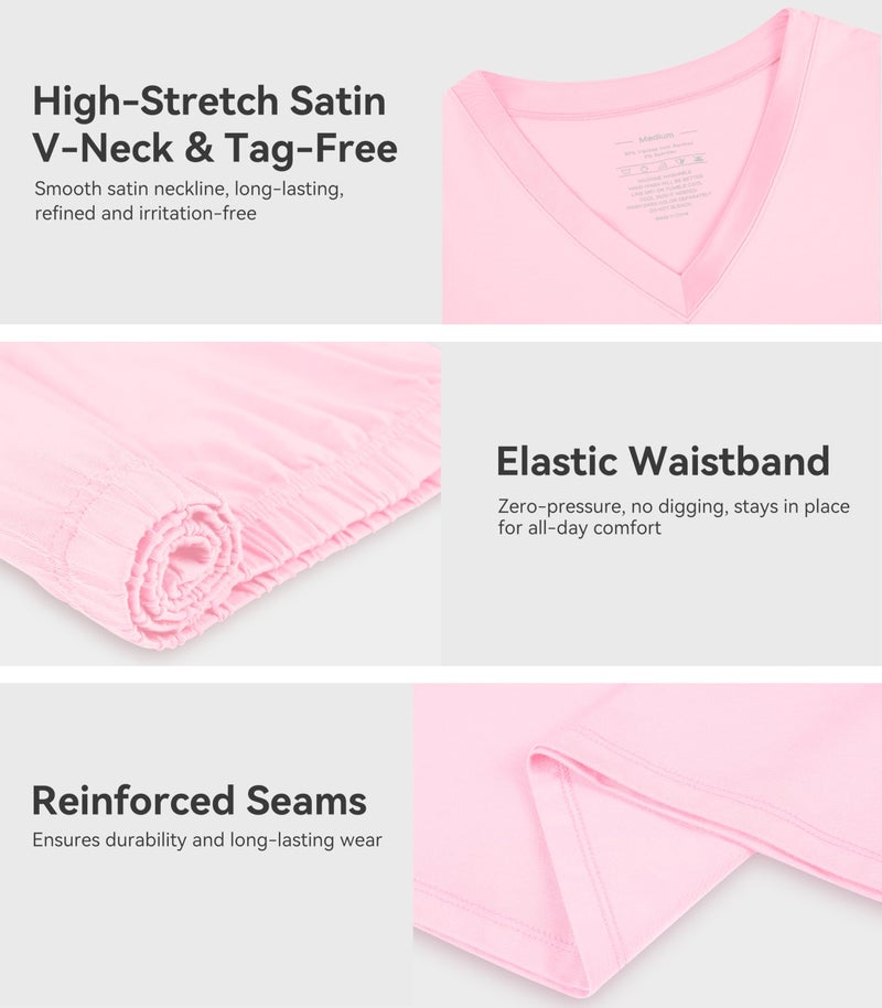 WiWi Bamboo Viscose Pajama Set for Women Soft Short Sleeve Summer Cooling 2 Piece Pjs Sleepwear Plus Size Loungewear Lounge, Pink, X-Large - Image 5