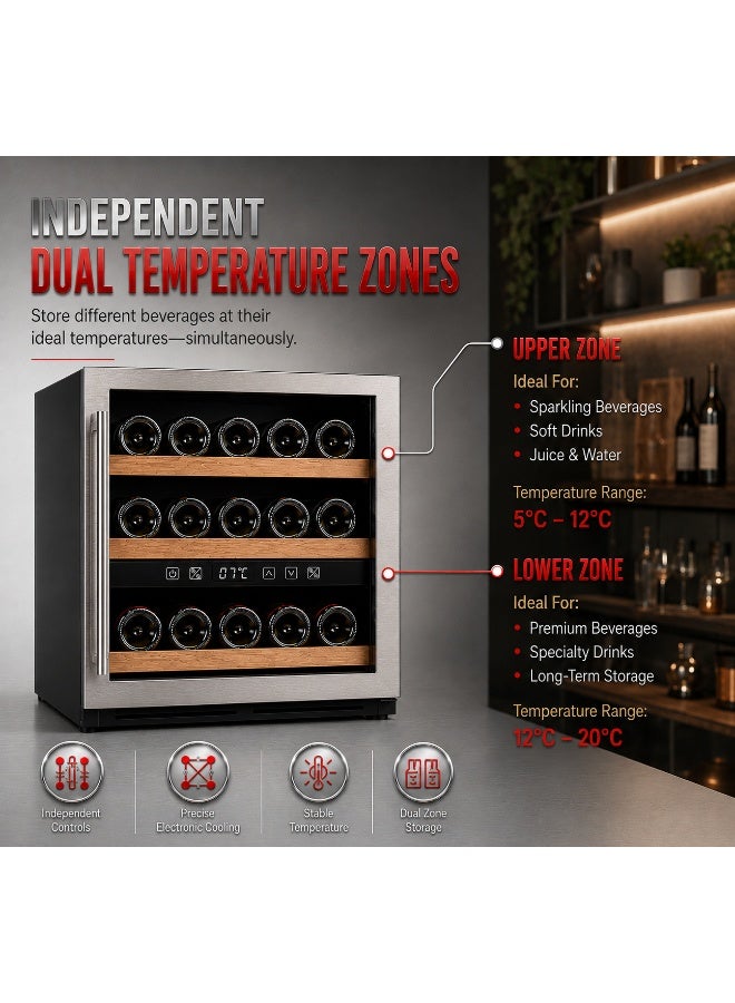 Hoover 36 Bottle Dual Zone Wine Cooler 85L Built-In – 5-20°C Temperature Control, Stainless Steel Door, Wooden Shelves, LED Display | HWC-A36-SBI 140 kW HWC-A36-SBI black - Image 5