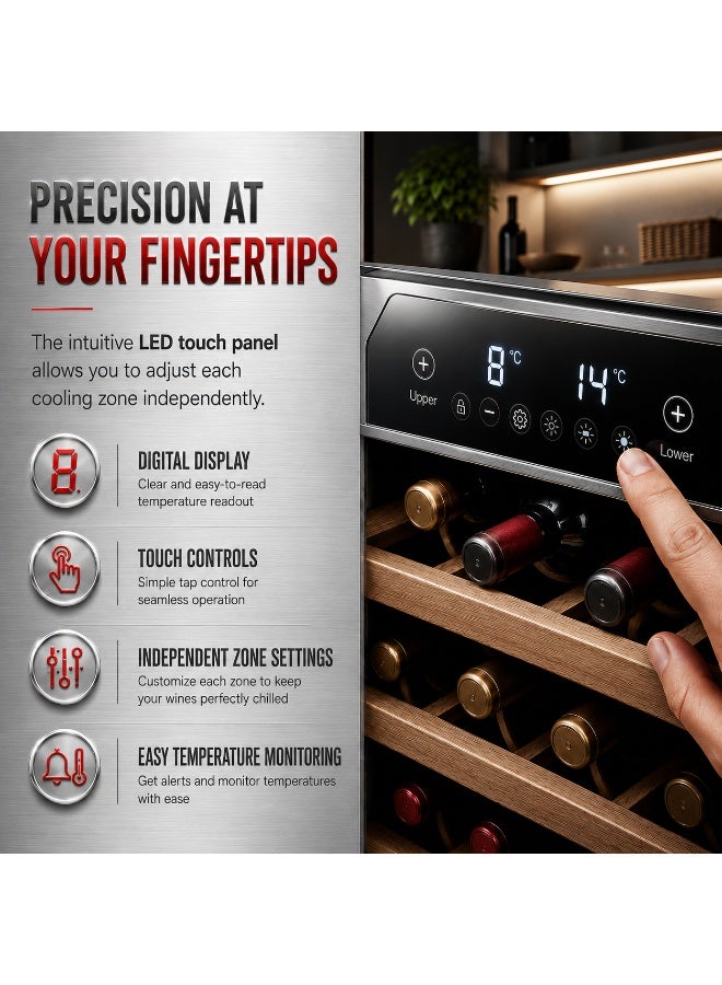 Hoover 36 Bottle Dual Zone Wine Cooler 85L Built-In – 5-20°C Temperature Control, Stainless Steel Door, Wooden Shelves, LED Display | HWC-A36-SBI 140 kW HWC-A36-SBI black - Image 3