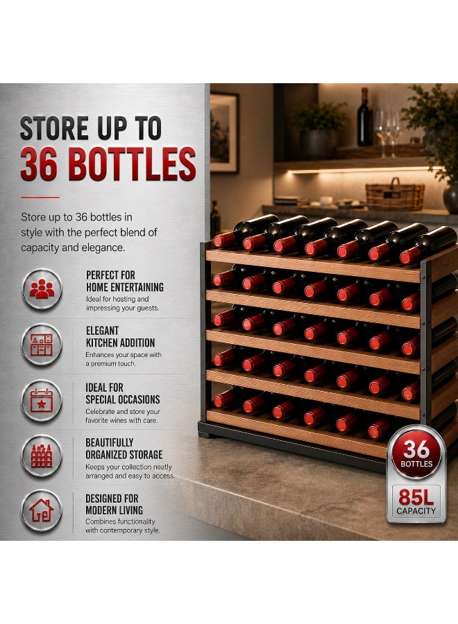 Hoover 36 Bottle Dual Zone Wine Cooler 85L Built-In – 5-20°C Temperature Control, Stainless Steel Door, Wooden Shelves, LED Display | HWC-A36-SBI 140 kW HWC-A36-SBI black - Image 4