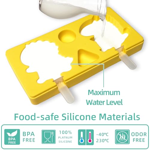 salomayes Kids Cartoon Popsicle Molds - 4 Pack, 10-Cavity Food-Grade Silicone Ice Pop Cream Molds, with Reusable Sticks, Non-Stick Flat Design, Easy Release, Stackable for Space Saving - Image 2
