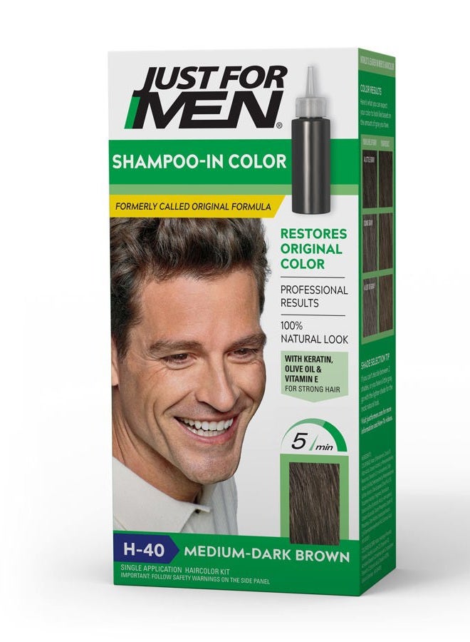 Just For Men Shampoo-In Color (Formerly Original Formula), Mens Hair Color with Keratin and Vitamin E for Stronger Hair - Medium-Dark Brown, H-40, Pack of 1 - Image 1