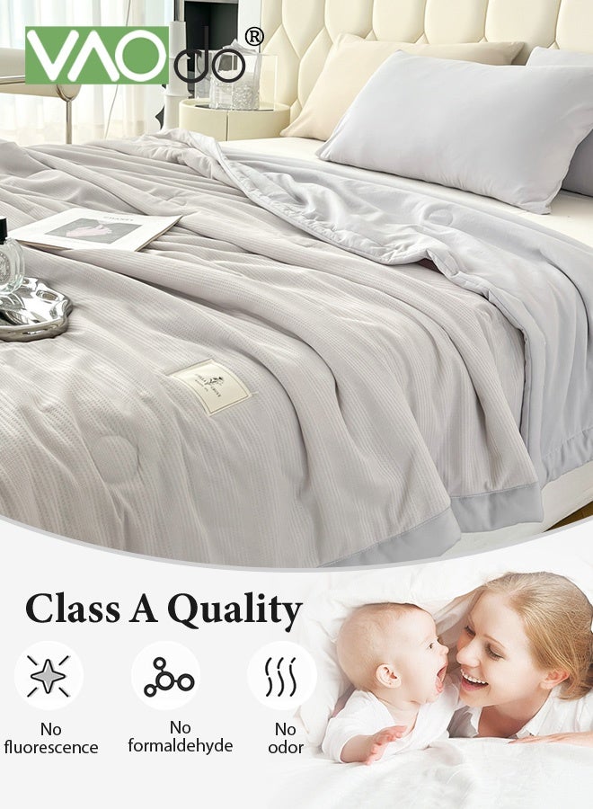 VAOdo Machine Washable Quilt, Pure Color Double-sided Use, Washed Cotton Material Bed Quilt Soft and Breathable Lightweight Blanket for All Season 200*230CM - Image 4