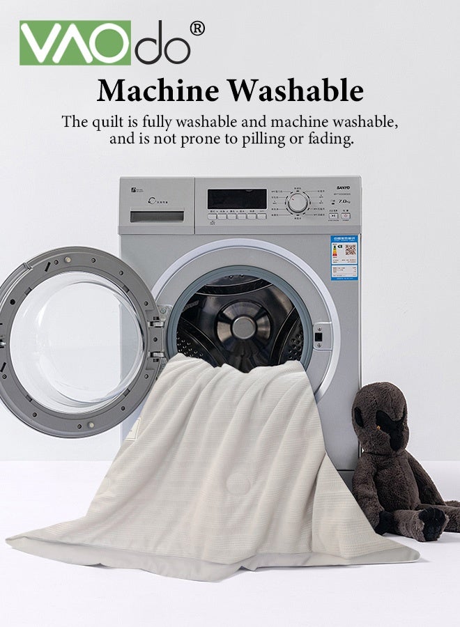 VAOdo Machine Washable Quilt, Pure Color Double-sided Use, Washed Cotton Material Bed Quilt Soft and Breathable Lightweight Blanket for All Season 200*230CM - Image 3