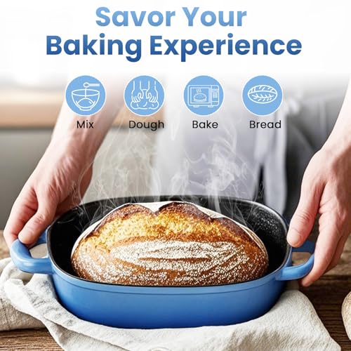 Matscover Cast Iron Dutch Bread Oven - 2.5QT Dutch Oven for Sourdough Bread Baking, Cast Iron Bread Loaf Pan with Lid, Easy Homemade Sourdough Dutch Oven, Blue Oval Bread Baking Pan, Gift for Family & Baker - Image 3