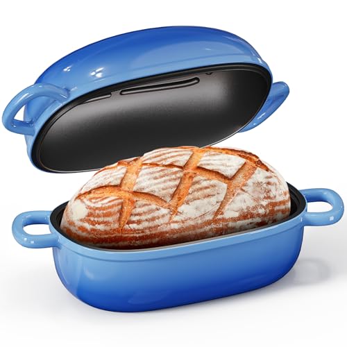 Matscover Cast Iron Dutch Bread Oven - 2.5QT Dutch Oven for Sourdough Bread Baking, Cast Iron Bread Loaf Pan with Lid, Easy Homemade Sourdough Dutch Oven, Blue Oval Bread Baking Pan, Gift for Family & Baker - Image 1