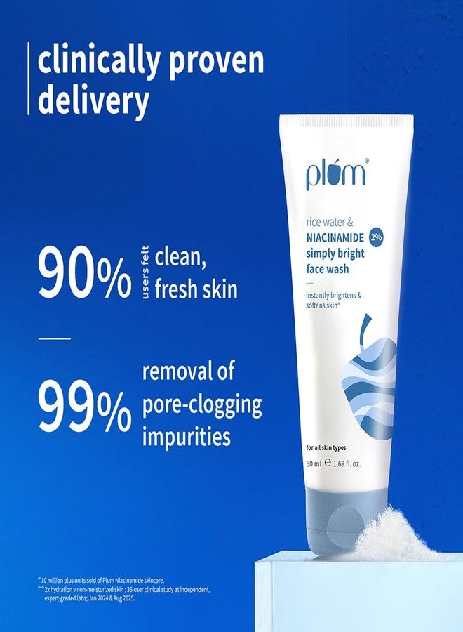 بلوم غسول الوجه بلوم سيمبلي برايت ٢٪ نياسيناميد مع ماء الأرز | يفتح البشرة، ويساعد على إخفاء البقع | ينعم البشرة ويرطبها | لطيف وغير مجفف | مناسب للنساء والرجال | نباتي ١٠٠٪ | ٥٠ مل - Image 3