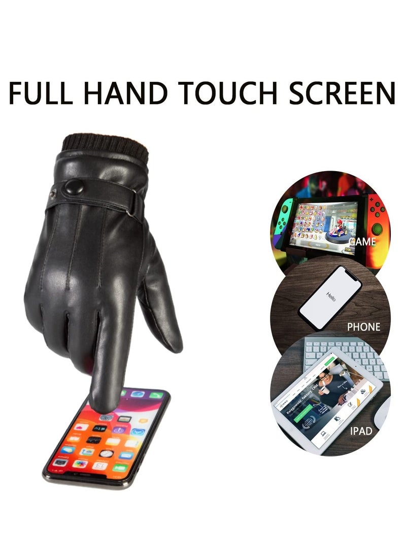 Excefore Men's Winter Warm Touchscreen Leather Gloves Adjustable Thermal Driving PU Leather Gloves  - Image 3
