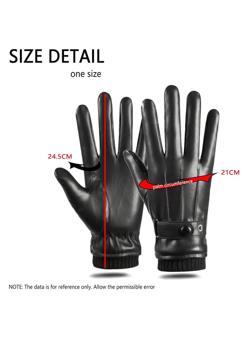 Excefore Men's Winter Warm Touchscreen Leather Gloves Adjustable Thermal Driving PU Leather Gloves  - Image 4