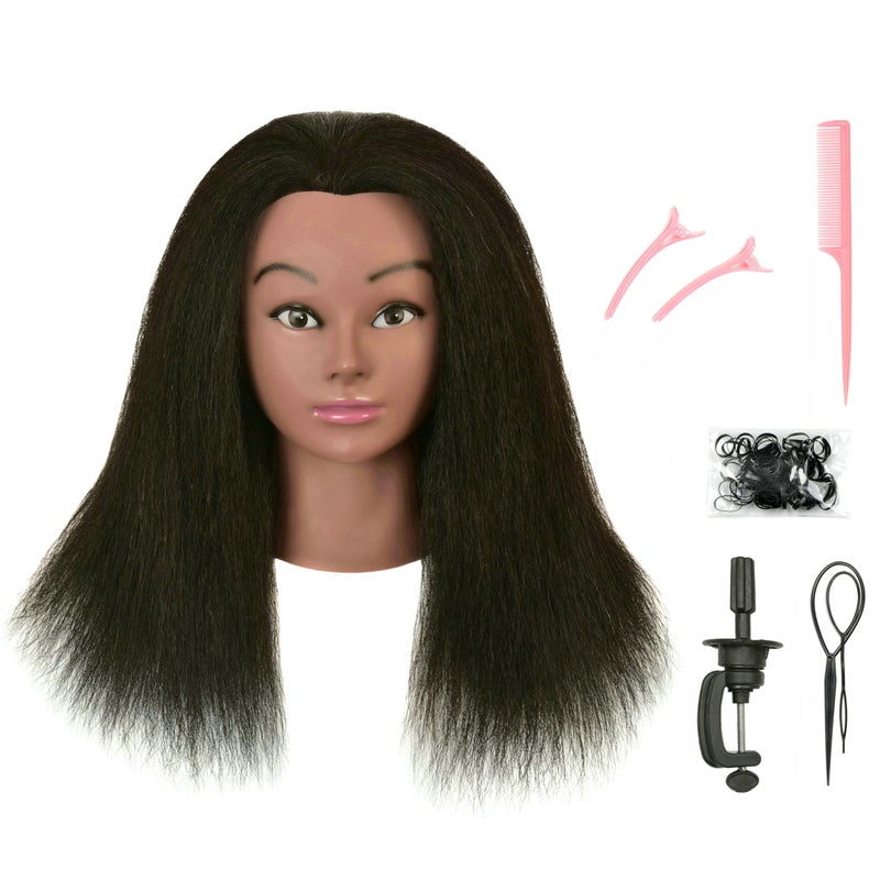 FUTAI 100 Human Hair Mannequin Head for Hairdresser Practice Braiding Styling Manikin Cosmetology Doll Training Head Coloring Bleaching Dyeing Curling Cutting Updos Display with Table Clamp Stand