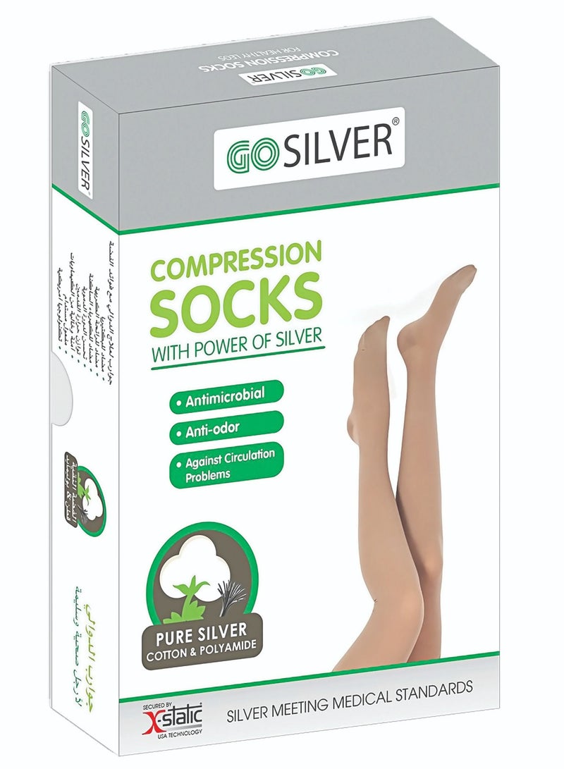 GO SILVER Panty Hose Compression Socks,Class 1 (18-21 mmHG) Closed Toe Flesh - Image 1