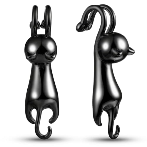 Earblity 1 Pair ear weight Cute Cat Dangle Gauges for Ear Lobe 2g(6mm) Dangle Ear Tunnels Plugs 316 Stainless Steel black Ear Weight Plugs Hypoallergenic expander Piercing Body Jewelry - Image 1