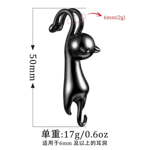 Earblity 1 Pair ear weight Cute Cat Dangle Gauges for Ear Lobe 2g(6mm) Dangle Ear Tunnels Plugs 316 Stainless Steel black Ear Weight Plugs Hypoallergenic expander Piercing Body Jewelry - Image 2