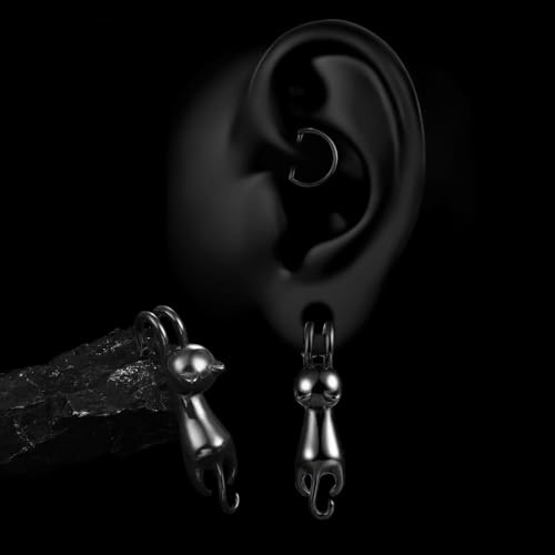 Earblity 1 Pair ear weight Cute Cat Dangle Gauges for Ear Lobe 2g(6mm) Dangle Ear Tunnels Plugs 316 Stainless Steel black Ear Weight Plugs Hypoallergenic expander Piercing Body Jewelry - Image 4