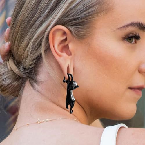 Earblity 1 Pair ear weight Cute Cat Dangle Gauges for Ear Lobe 2g(6mm) Dangle Ear Tunnels Plugs 316 Stainless Steel black Ear Weight Plugs Hypoallergenic expander Piercing Body Jewelry - Image 5