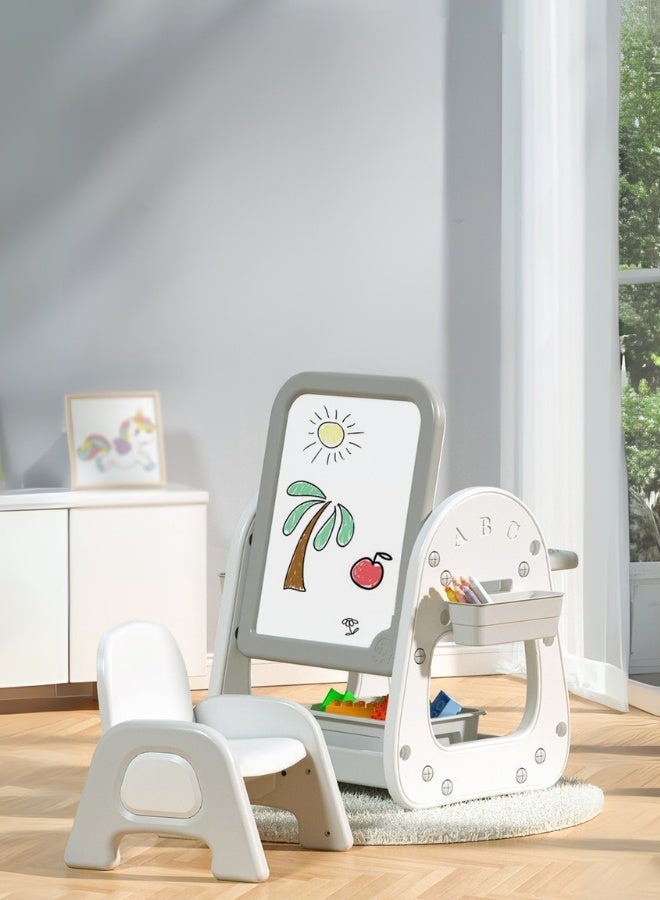 Marcolo 2-in-1 Adjustable Standing Toddler Board with Chair – Kids Magnetic Drawing Board & Activity Table with Storage – Height Adjustable, Double-Sided Learning & Play Station for Boys & Girls - Image 1