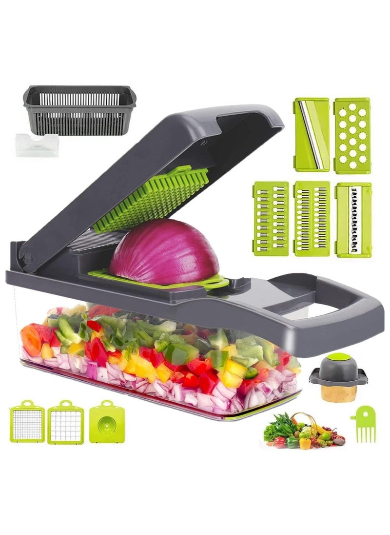 Raxoom Vegetable Chopper- Multifunctional 15-in-1,Fruits Cutter Mandoline Slicer Food Chopper with Interchangeable Blades, Colander Basket,Container for Salad Potato Carrot Garli - Image 1