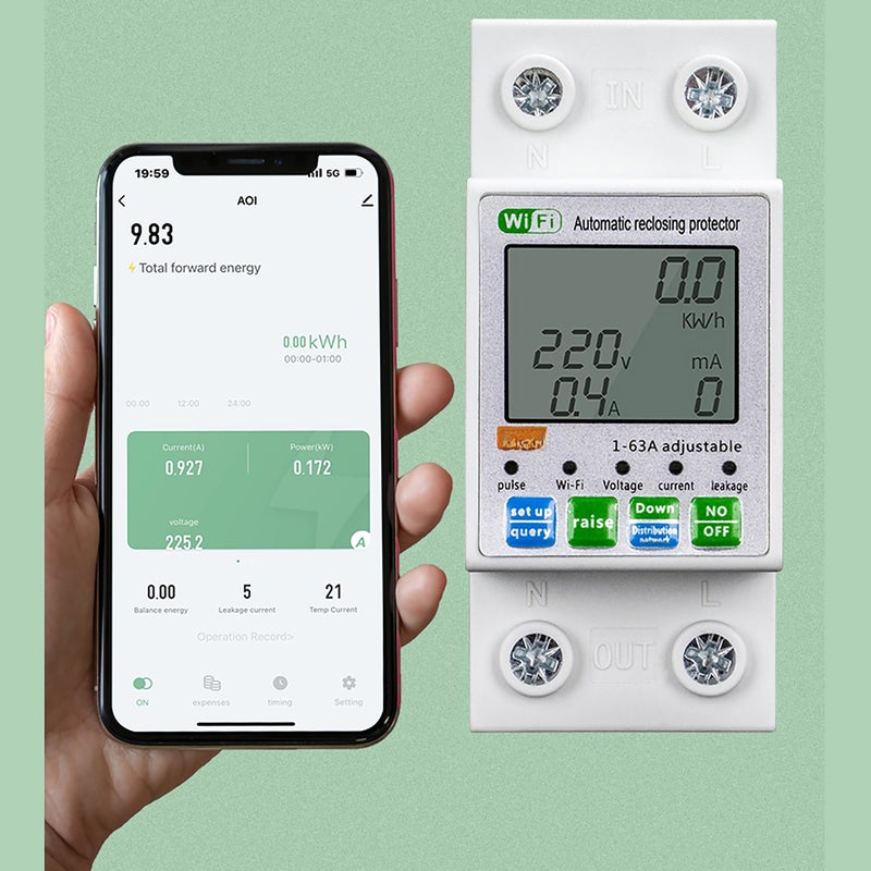 حامل إغلاق تلقائي ذكي ZigBee من تويا مقياس تيار وتوتر متعدد الوظائف مع شاشة LCD مفتاح مقياس الطاقة قيم الحماية قابلة للتعيين مقطع دائرة قياسي يتحكم عبر تطبيق الهاتف المحمول يتطلب بوابة - Image 5