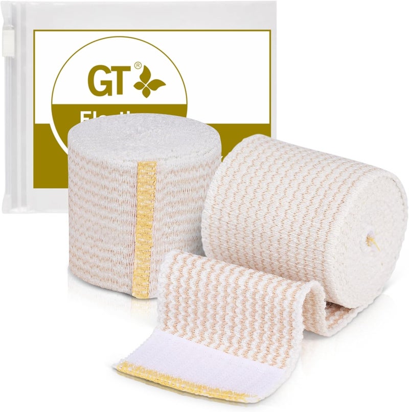 GT Premium Elastic Bandage Wrap (2" 2 Pack) - Hook & Loop Fasteners at Both Ends - Latex Free Hypoallergenic Compression Roll - Reusable Bandages for Waist, Legs, Elbow & Knee Wrap 