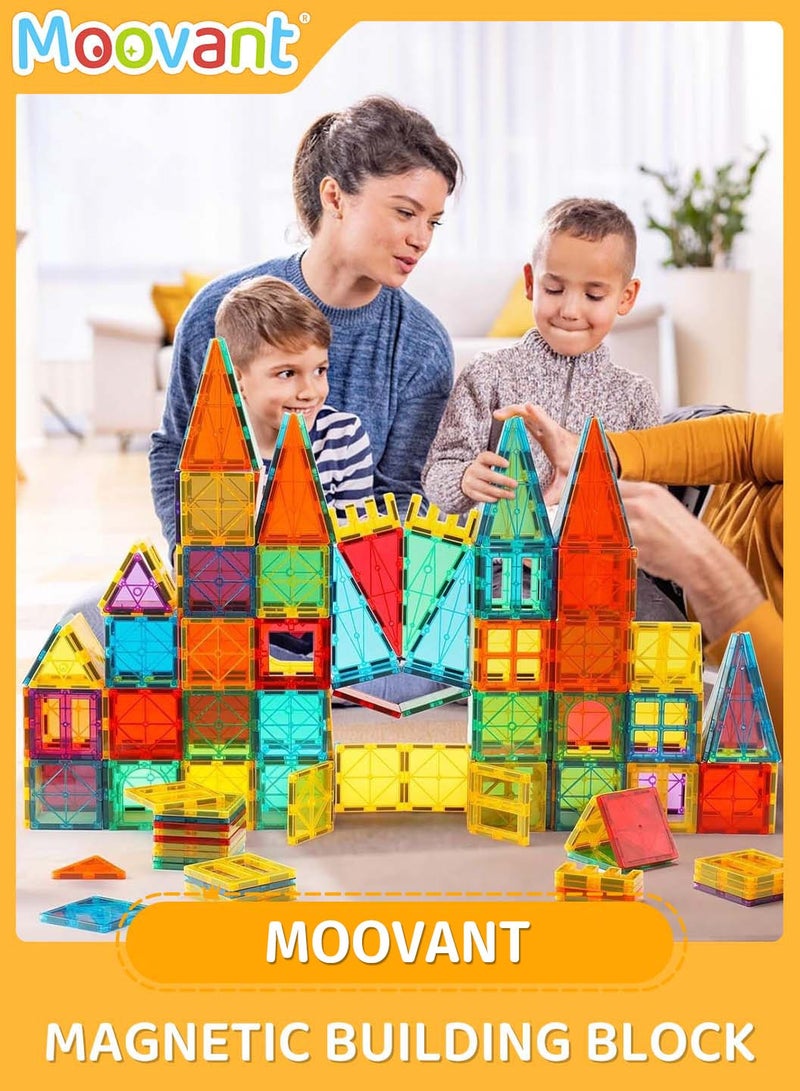 موفانت 100 قطعة من مكعبات البناء المغناطيسية، بلاط مغناطيسي مربع لبناء القلعة، ألعاب ما قبل المدرسة، بناء التراص، ألعاب مونتيسوري التعليمية للأطفال - Image 2