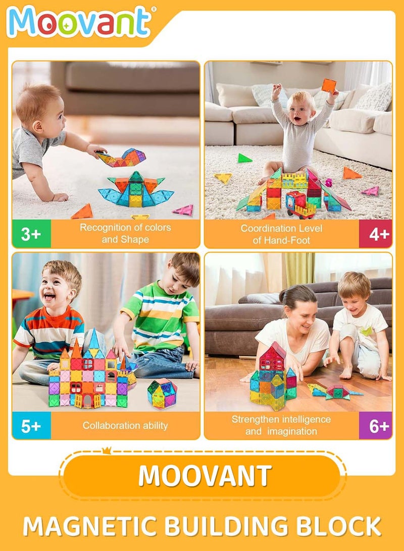 موفانت 100 قطعة من مكعبات البناء المغناطيسية، بلاط مغناطيسي مربع لبناء القلعة، ألعاب ما قبل المدرسة، بناء التراص، ألعاب مونتيسوري التعليمية للأطفال - Image 4