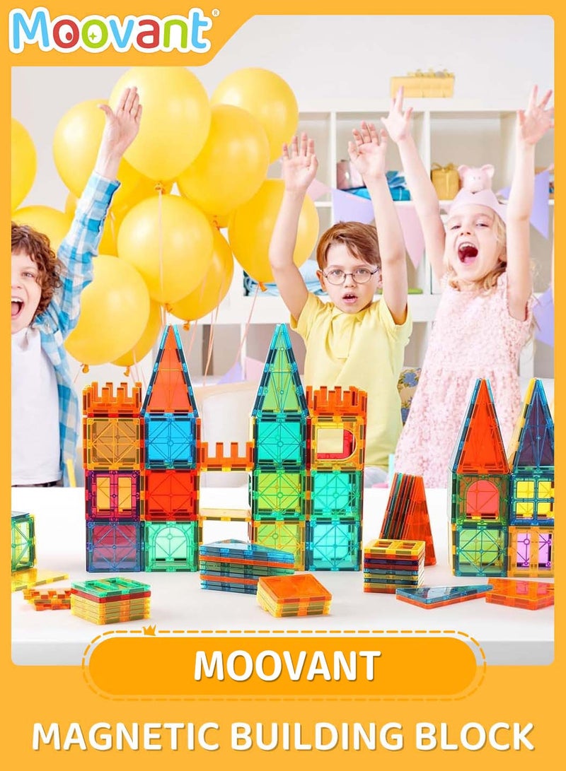 موفانت 100 قطعة من مكعبات البناء المغناطيسية، بلاط مغناطيسي مربع لبناء القلعة، ألعاب ما قبل المدرسة، بناء التراص، ألعاب مونتيسوري التعليمية للأطفال - Image 3