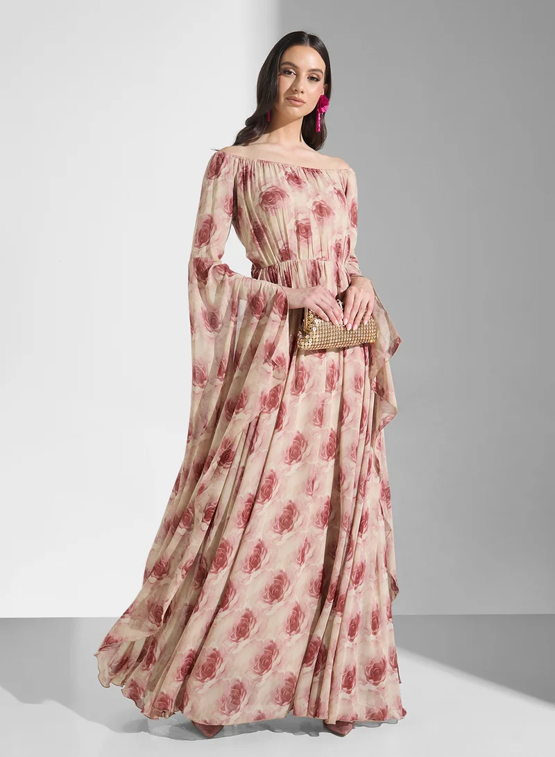Golden Apple Floral Chiffon Dress