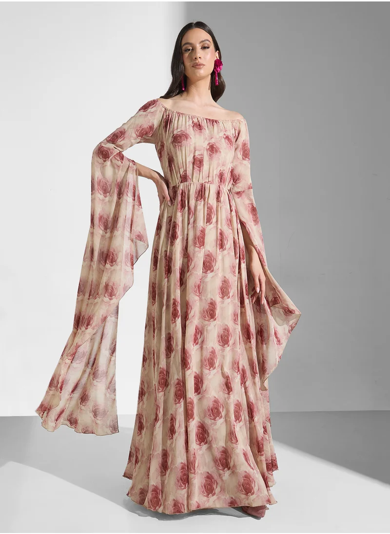 Golden Apple Off Shoulder Long Sleeves Maxi Dress