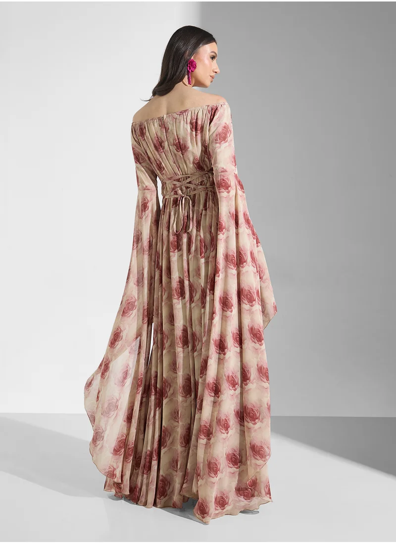 Golden Apple Off Shoulder Long Sleeves Maxi Dress