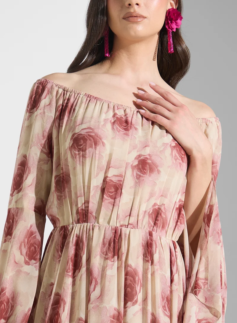 Golden Apple Floral Chiffon Dress