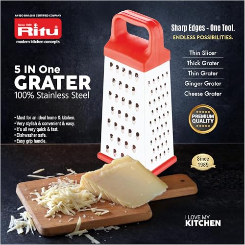 RITU Stainless Steel 5 -in -1 Grater & Slicer with 4 Sides | Heavy Duty Multipurpose Kitchen Tool for Cheese, Vegetables, Ginger, Garlic | Home Cooking Essential Grater & Slicer for Daily Use - Image 3