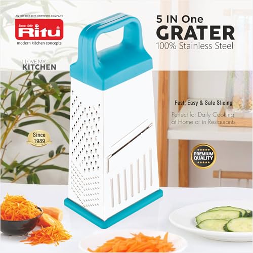 RITU Stainless Steel 5 -in -1 Grater & Slicer with 4 Sides | Heavy Duty Multipurpose Kitchen Tool for Cheese, Vegetables, Ginger, Garlic | Home Cooking Essential Grater & Slicer for Daily Use - Image 5