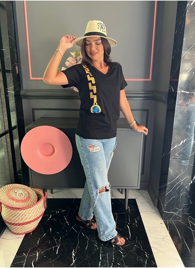 Nour B Art - Hand-painted Chains Black T-shirt - Image 1
