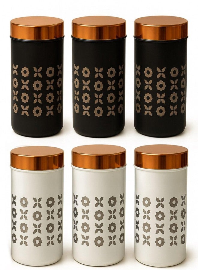 STEEPLE Stainless Steel Container Set of 6 | 750 ml Airtight Steel Jars for Kitchen Storage | Food-Grade Rust-Free Canisters for Tea, Coffee, Sugar, Dry Fruits, Snacks | Premium Floral Steel Jar Set - Image 1