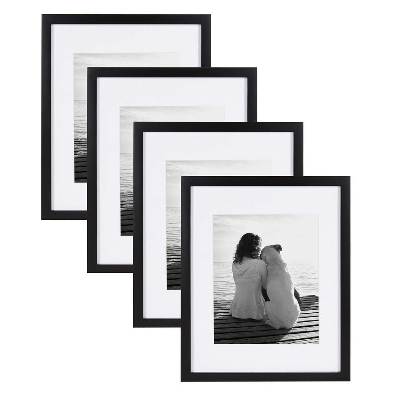 DesignOvation Gallery Wood Photo Frame Set for Customizable Wall Display, Black 11x14 matted to 8x10, Pack of 4 - Image 1