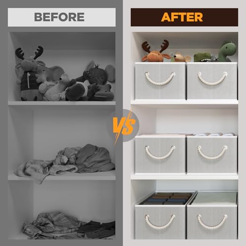 COYACOOL Closet Storage Bins, Linen Closet Organizers and Storage Basket for Shelves, Collapsible Shelf Baskets for Organizing Shelves, Bedroom Clothes Basket, Gray, 3 Pack - Image 4