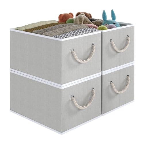 COYACOOL Closet Storage Bins, Linen Closet Organizers and Storage Basket for Shelves, Collapsible Shelf Baskets for Organizing Shelves, Bedroom Clothes Basket, Gray, 3 Pack - Image 1