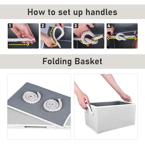 COYACOOL Closet Storage Bins, Linen Closet Organizers and Storage Basket for Shelves, Collapsible Shelf Baskets for Organizing Shelves, Bedroom Clothes Basket, Gray, 3 Pack - Image 3