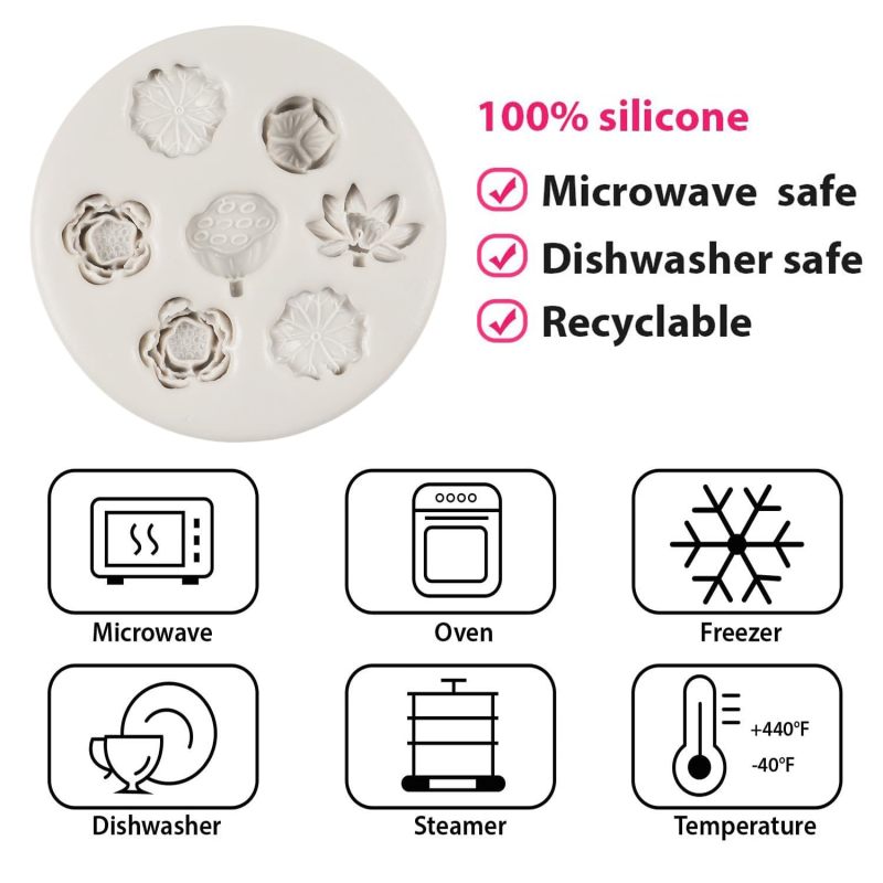 Lotus Silicone Mold: 4-Piece Pink Non-Stick Set - Effortless Release Extreme Temperature Resilience Fondant Mold Set for Cake Decoration Chocolate Candy Making Cupcake Toppers - Image 2