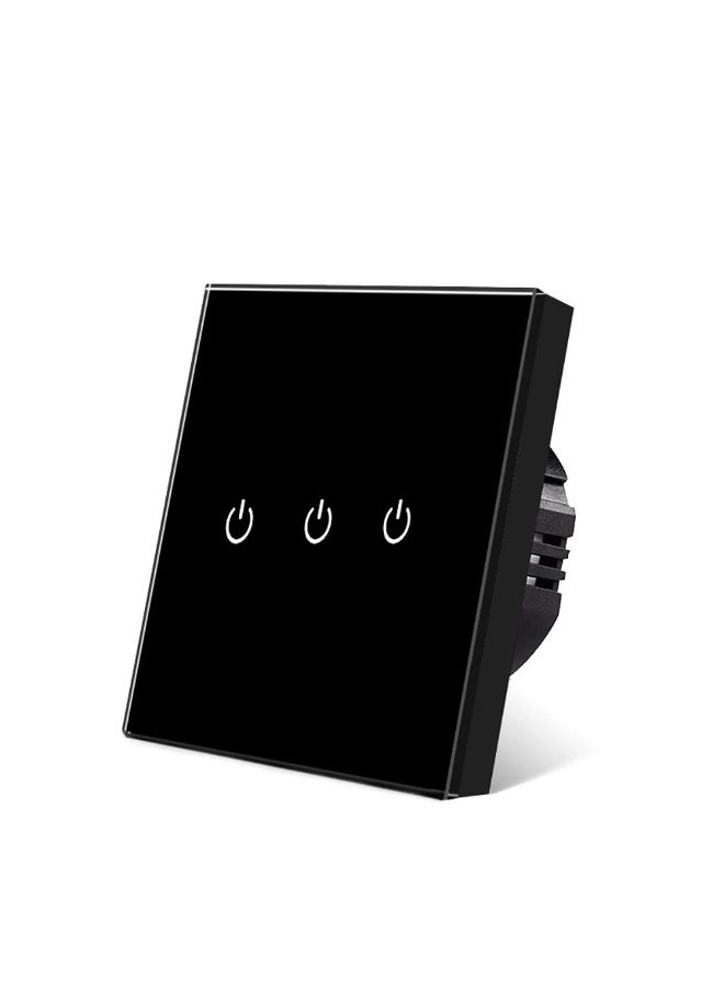 UBARO  86 Type Tempered Glass Smart Touch Wall Switch, Single Live Wire Embedded Flush Mount 3 Gang Black Panel Black Shell - Image 1