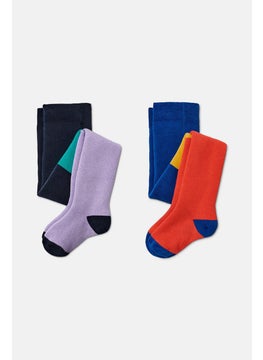 Tchibo Kid Girls 2 Pairs Of Thermal Tights, Orange and Purple  - Image 2