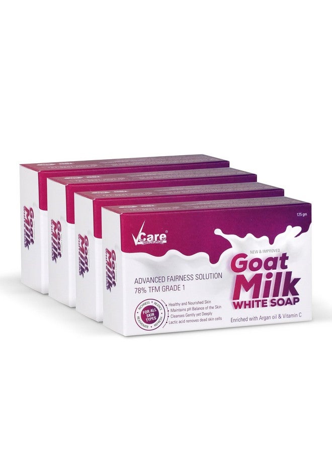 VCare Goat Milk White Soap 125 Gm (Pack Of 4) Enriched With Argan Oil & Vitamin Cbest Soap For Skin Hydration & Nourishment - Image 1