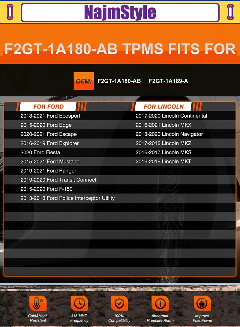 نجم ستايل مستشعر F2GT1A180AB TPMS، مستشعر ضغط الإطارات 315MHZ، يناسب فورد F150 Ecosport موستانج إسكيب إسكيب إكسبلورر فييستا رينجر لينكولن MKX MKZ MKZ MKS MKT Navigator F2GT1A150AB 4 قطع - Image 2